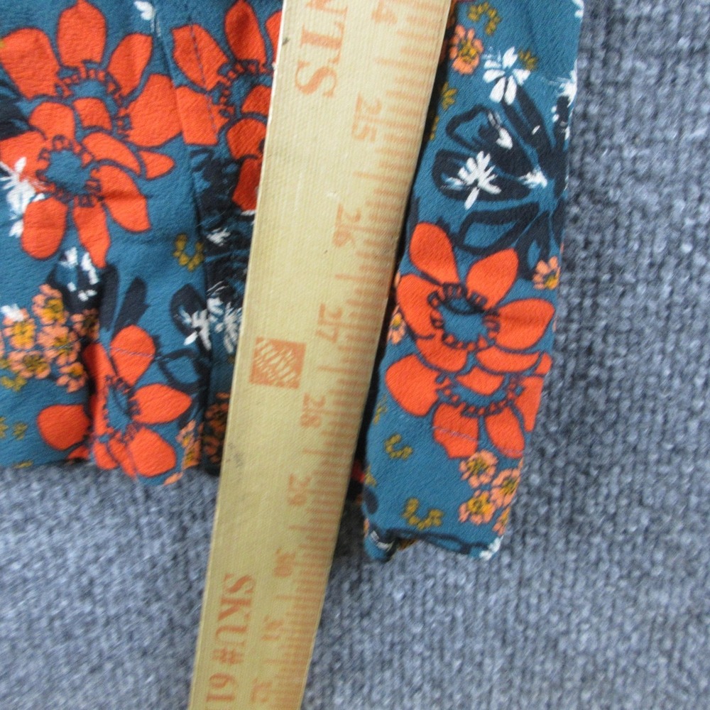 Free People Pants Womens XS Teal Floral Flare Leg Crepe Pull On Boho‎ Festival - Picture 8 of 10